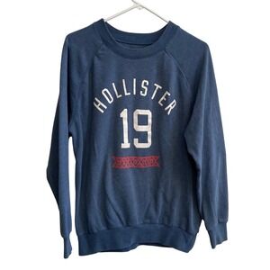 Hollister Womens Blue Graphic Lightweight Sweatshirt Long Sleeve Size Small